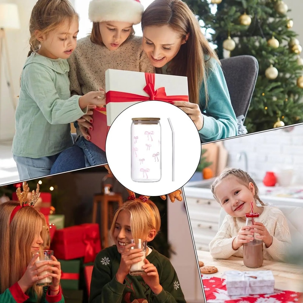 Bow Shape Aesthetic Glass Tumbler 500ml HighPerformance Cute Drinkware With Lid Straw 5