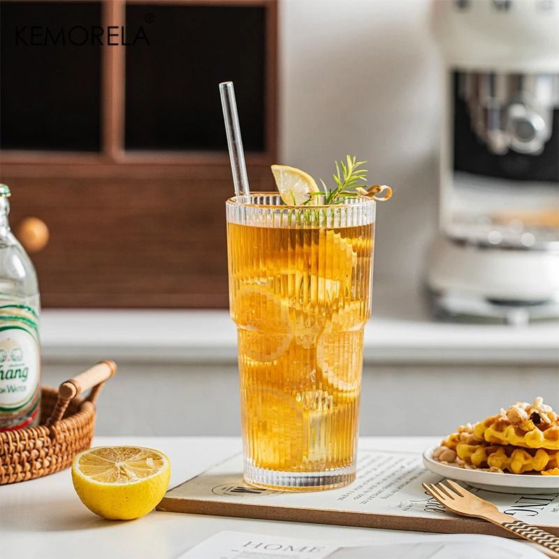 KEMORELA Ribbed Glass Tumbler HighPerformance 590ML Large Capacity Drinking Glasses For Iced Coffe 3