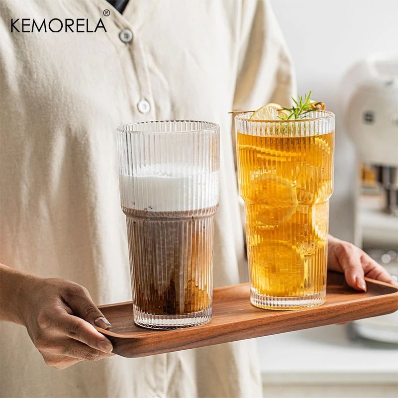 KEMORELA Ribbed Glass Tumbler HighPerformance 590ML Large Capacity Drinking Glasses For Iced Coffe 4