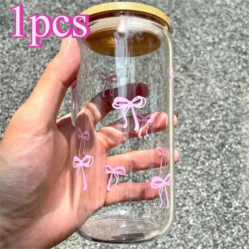 500ml Cherry Bow Glass Tumbler HighPerformance Mason Jar Shaped Drinking Cup With Ribbed Precision 0