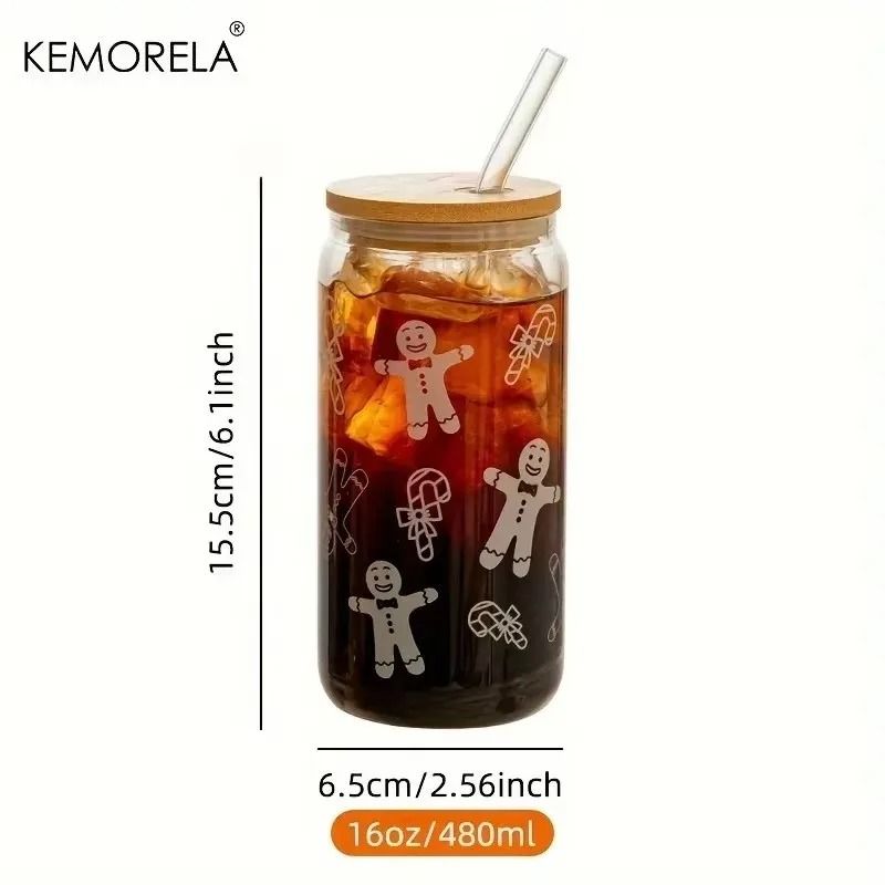 Christmas Glass Cup Beer Can Coffee Mug HighPerformance 16oz Holiday Tumbler With Lid Straw 9