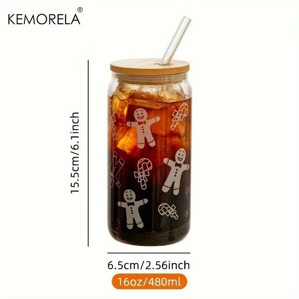 Christmas Glass Cup Beer Can Coffee Mug HighPerformance 16oz Holiday Tumbler With Lid Straw 5
