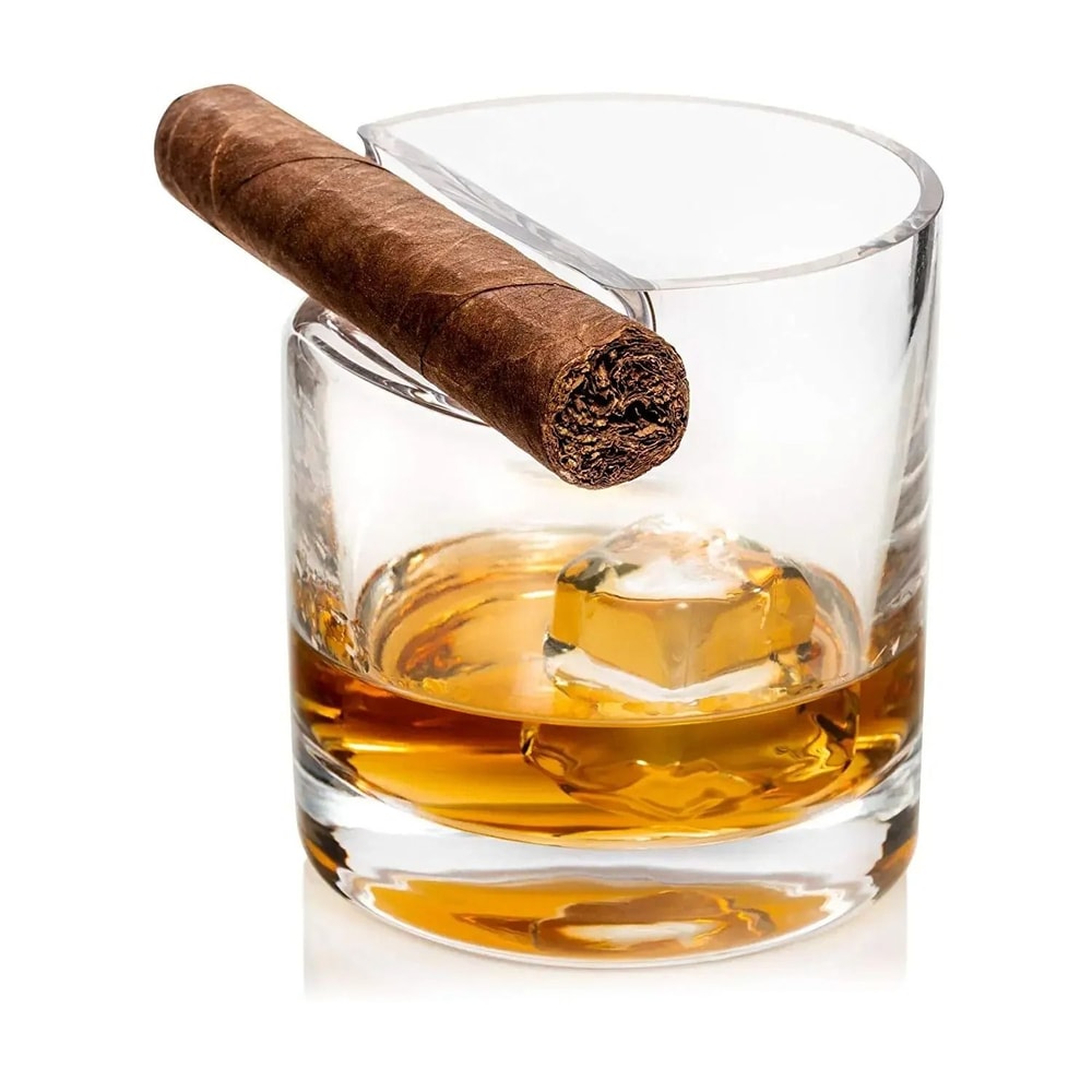 Crystal Whiskey Cigar Glass HighPerformance 300ml Tiki Fashion Tumbler With BuiltIn Cigar Rest 0