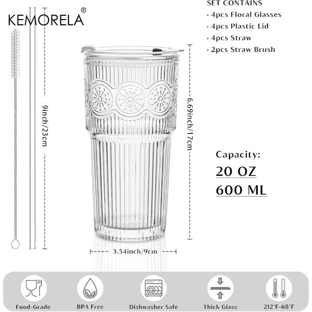 Floral Glass Tumbler HighPerformance 600ML Drinking Cup With Lid Straw 5