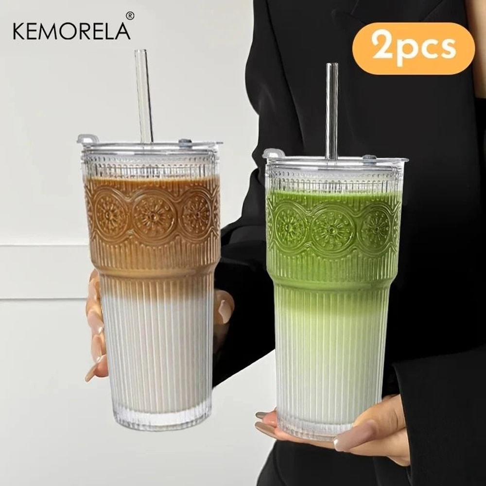 Floral Glass Tumbler HighPerformance 600ML Drinking Cup With Lid Straw 7