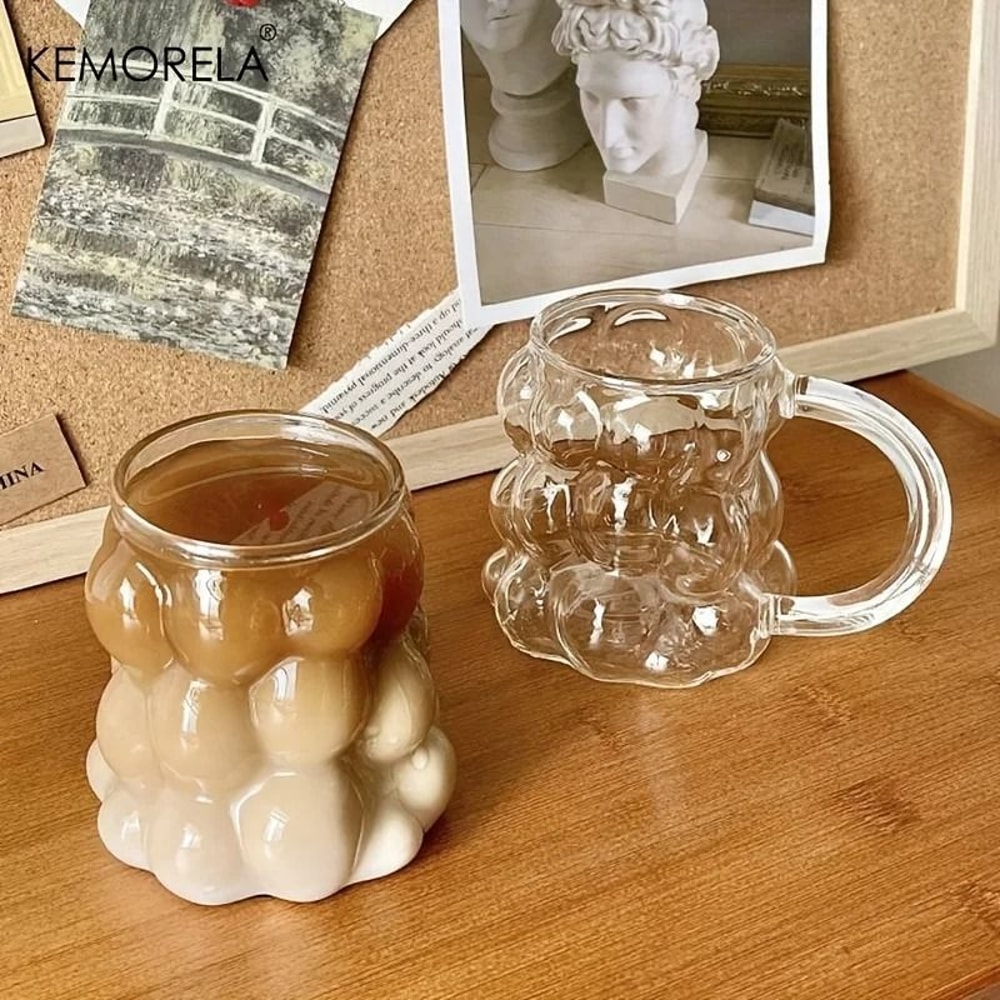KEMORELA Cloud Glass Tumbler HighPerformance 350ML HeatResistant Bubble Mug For Coffee Cocktails 4