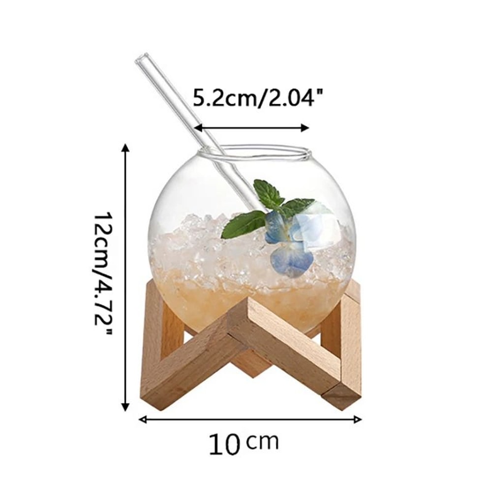Creative Round Ball Cocktail Glass HighPerformance Bar Glassware With Natural Wood Precision Stand 5