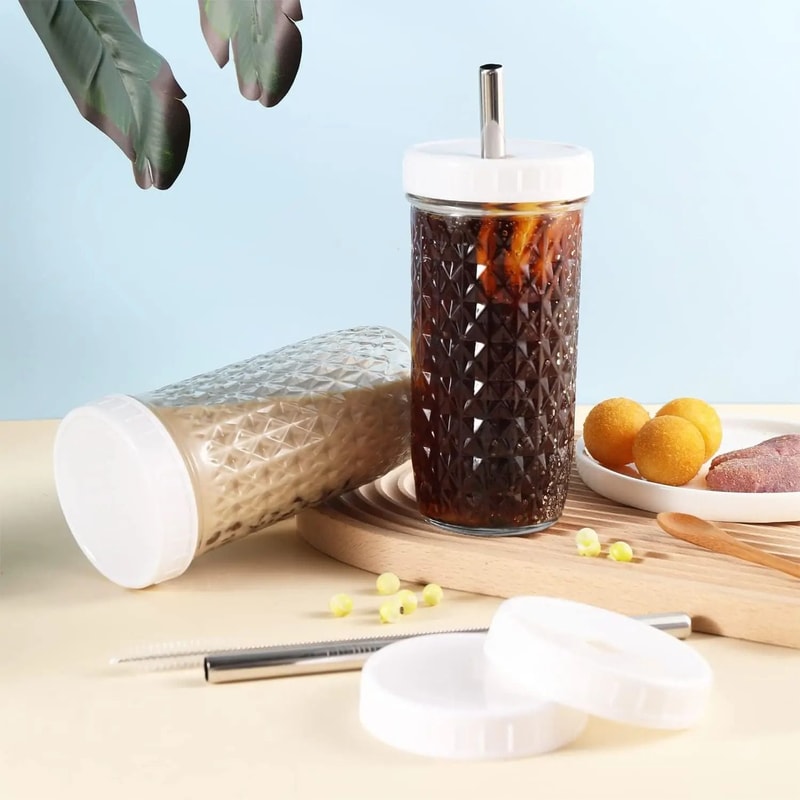 Premium 24oz Glass Tumbler Set HighPerformance Reusable Boba Iced Coffee Mason Jars 2