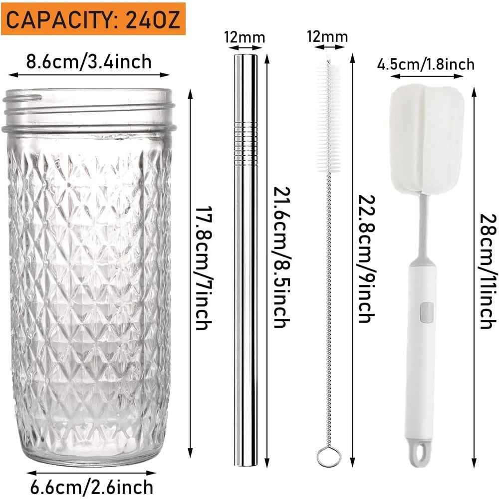 Premium 24oz Glass Tumbler Set HighPerformance Reusable Boba Iced Coffee Mason Jars 5