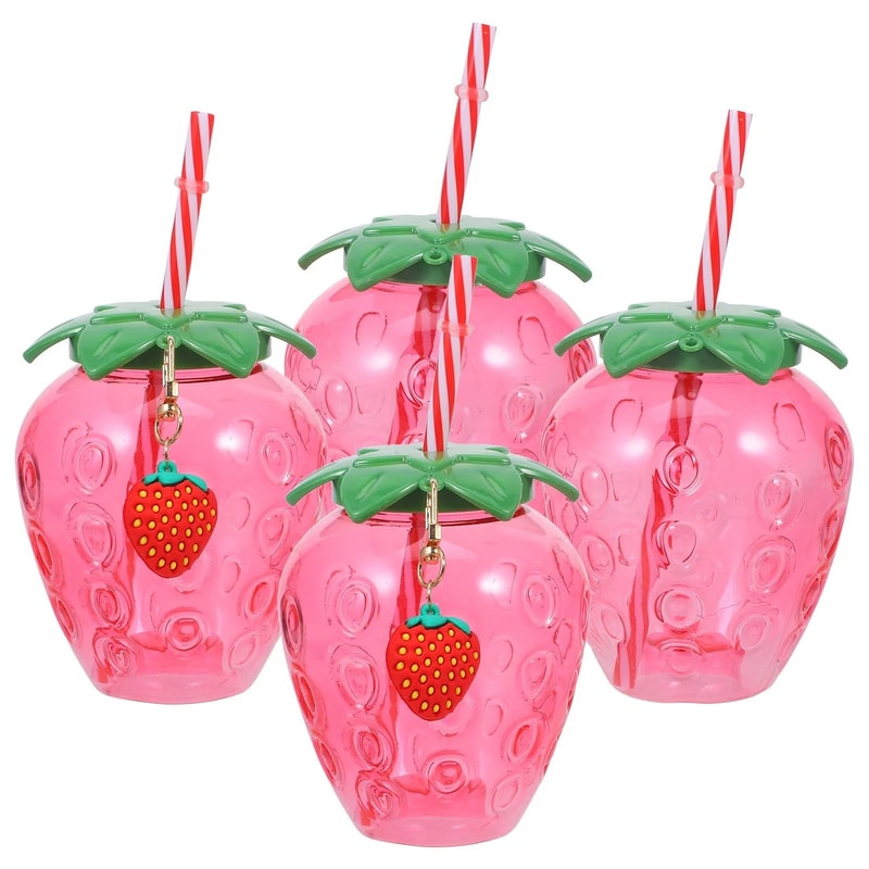 Hawaii Strawberry Glassware Set HighPerformance 4Piece Drinking Tumbler For Juice Cold Beverages 0