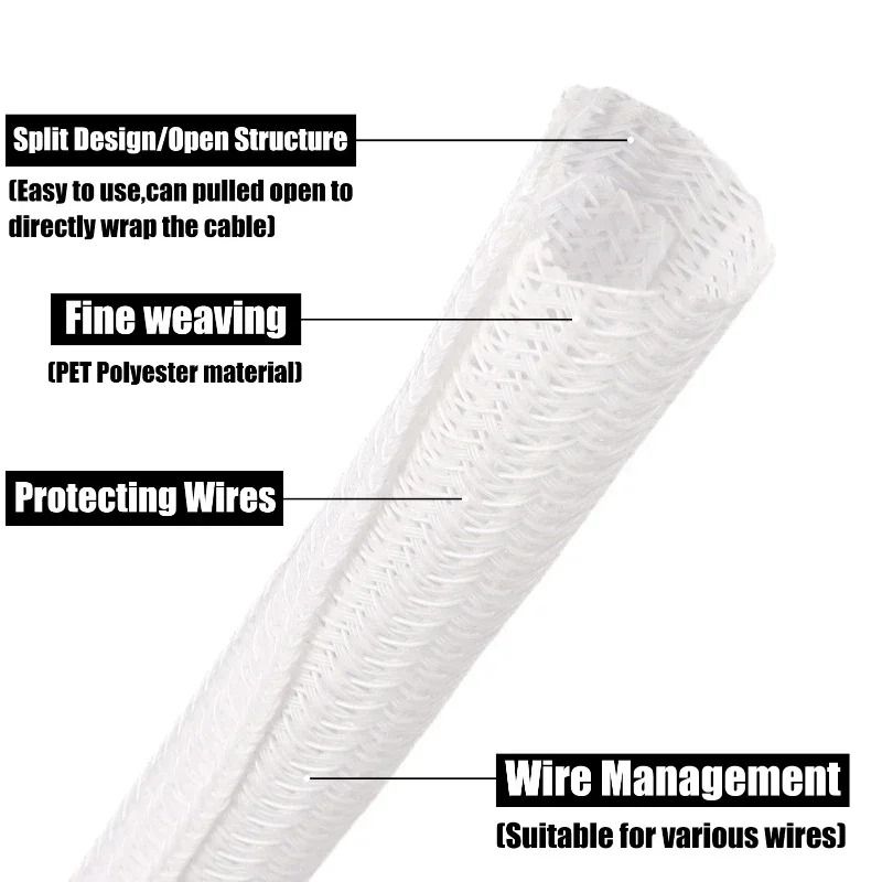 SelfClosing Braided Cable Sleeve HighPerformance PET Insulated Split Loom Wire Organizer Wrap 1