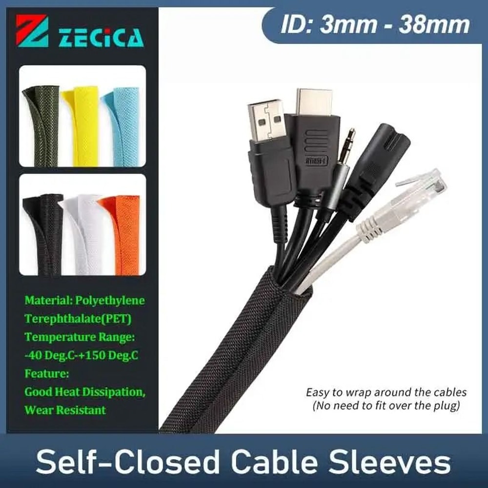 SelfClosed PET Braided Cable Sleeve HighPerformance Flexible Split Loom Auto Line Protector 0