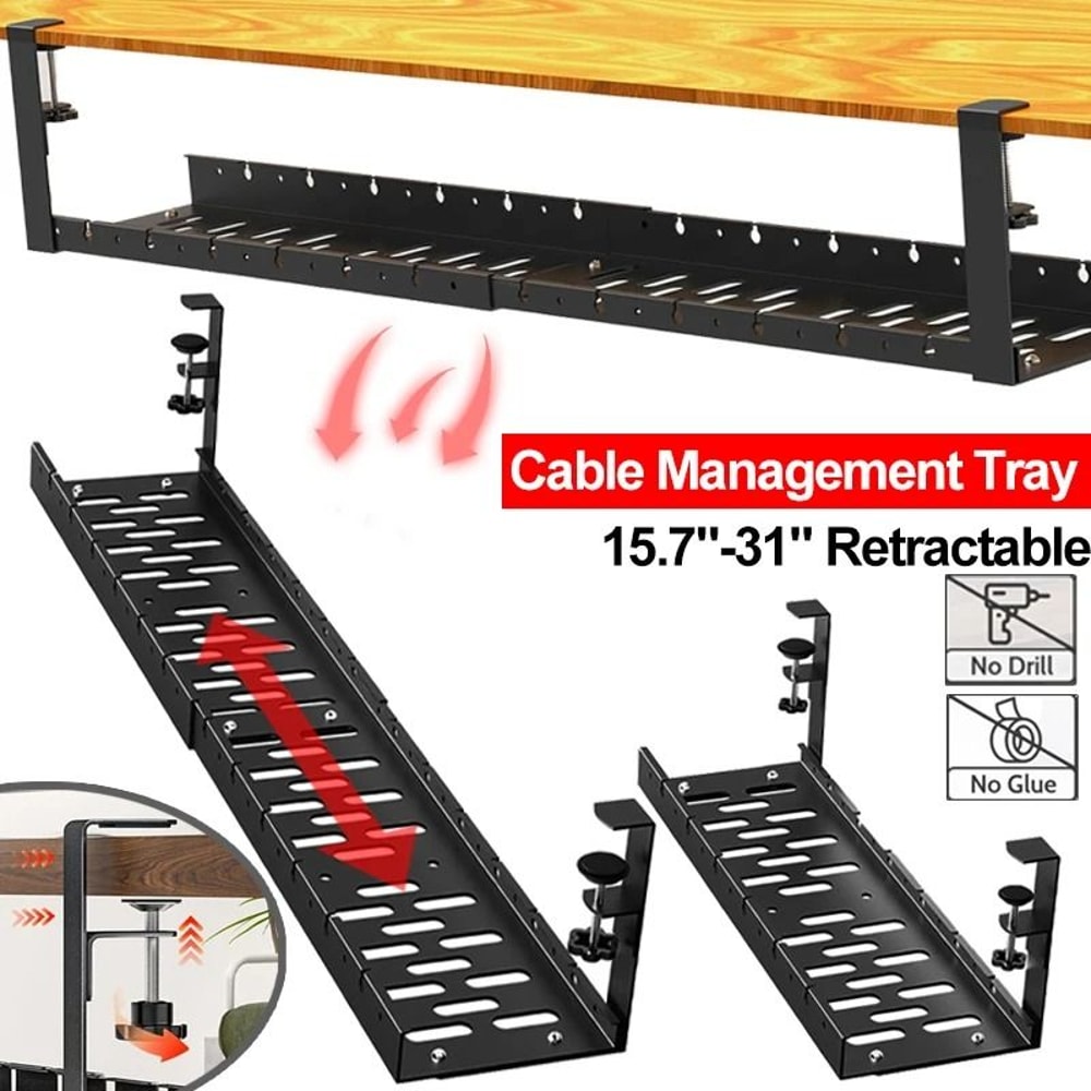 Under Desk Cable Management Tray HighPerformance Retractable Metal Wire Organizer NoDrill Cord Ma 0