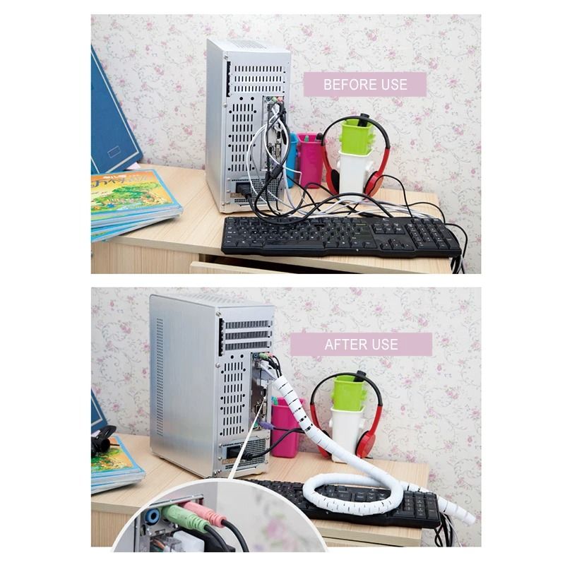 Spiral Cable Cover Protector HighPerformance 2M Desk Organizer Flexible Computer Cord Bite Tube 1