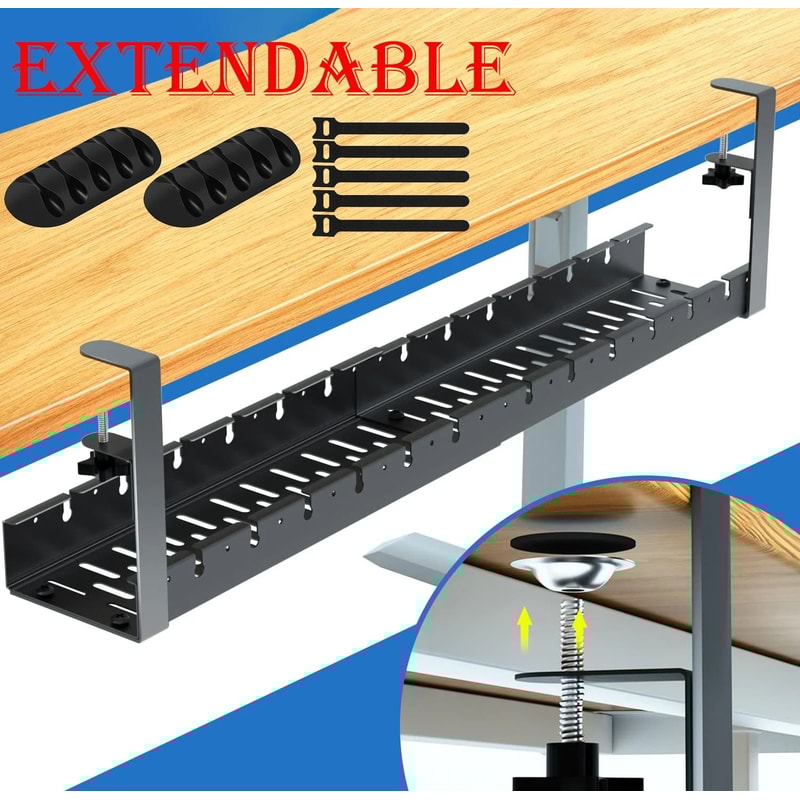 HeavyDuty NoDrill UnderDesk Cable Management Tray HighPerformance Extendable Metal Power Strip Co 0