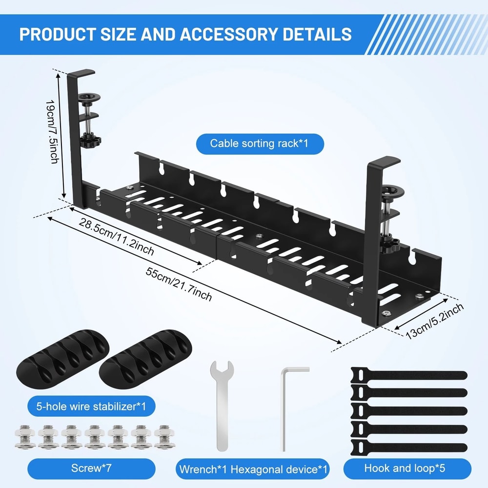 HeavyDuty NoDrill UnderDesk Cable Management Tray HighPerformance Extendable Metal Power Strip Co 3