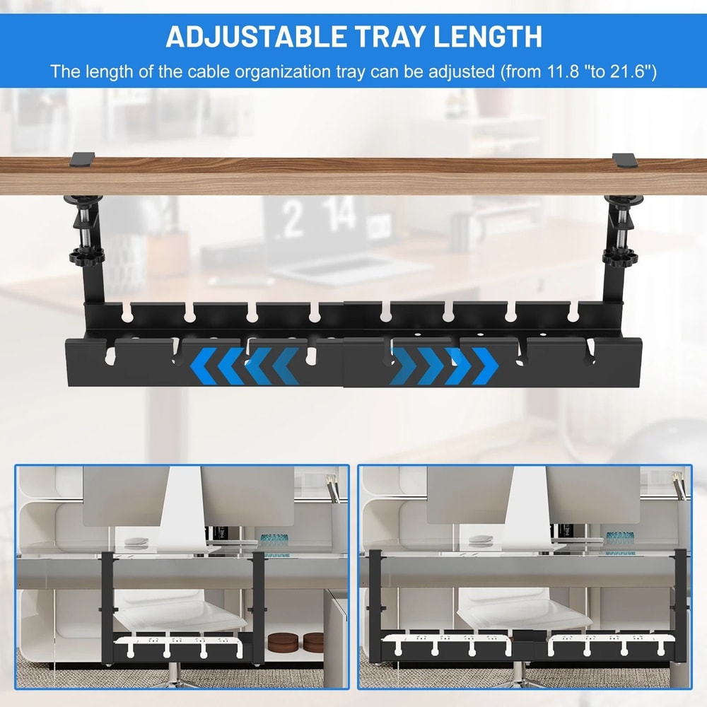 HeavyDuty NoDrill UnderDesk Cable Management Tray HighPerformance Extendable Metal Power Strip Co 4