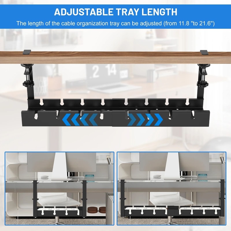 HeavyDuty NoDrill UnderDesk Cable Management Tray HighPerformance Extendable Metal Power Strip Co 4