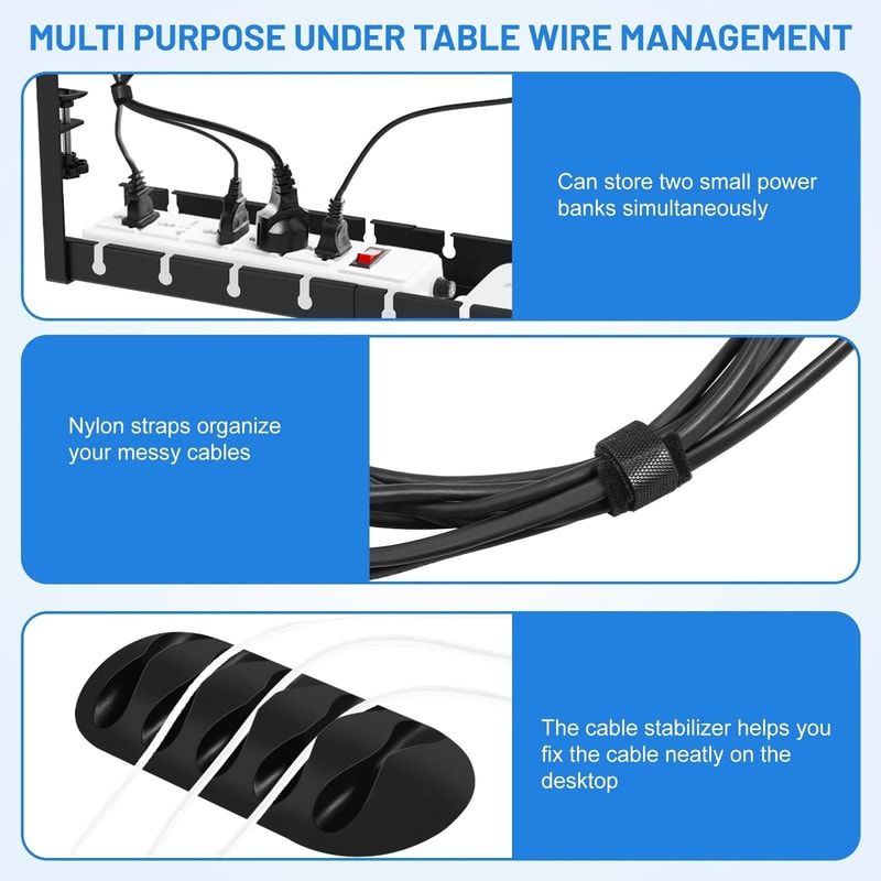 HeavyDuty NoDrill UnderDesk Cable Management Tray HighPerformance Extendable Metal Power Strip Co 5
