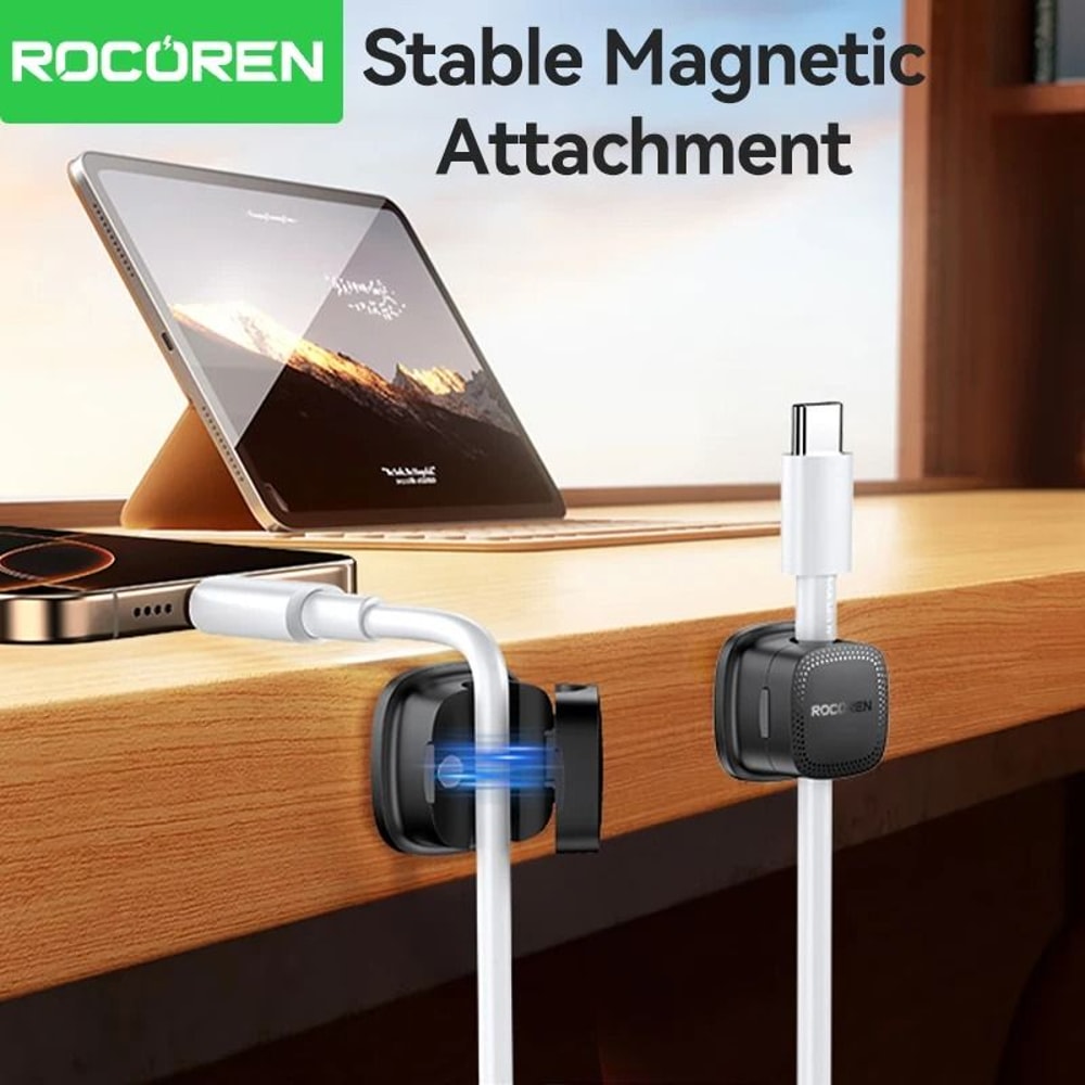 Rocoren Magnetic Cable Organizer HighPerformance Adjustable Cord Holder Stable UnderDesk Wire Kee 3