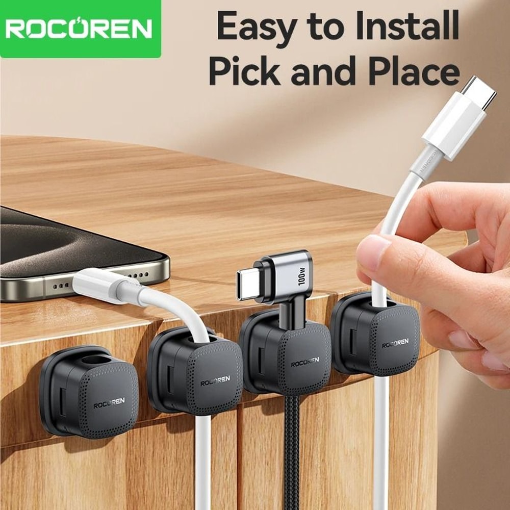 Rocoren Magnetic Cable Organizer HighPerformance Adjustable Cord Holder Stable UnderDesk Wire Kee 4