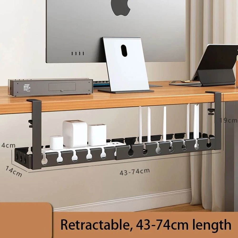 Extendable Steel Under Desk Cable Management Tray Sturdy Power Strip Cord Holder Raceway 8