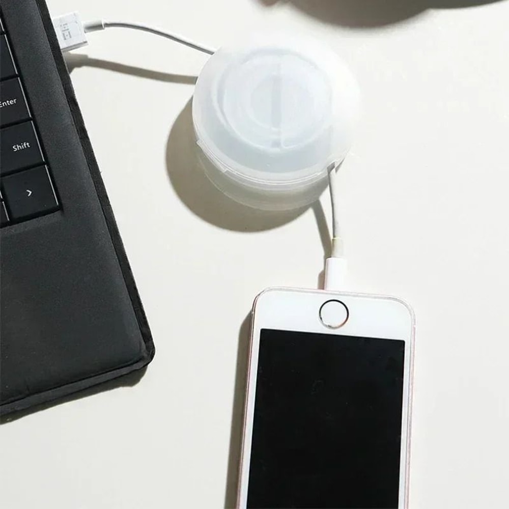 Portable Transparent Charging Cord Organizer HighPerformance Round Retractable Reel Box Cable Wind 5