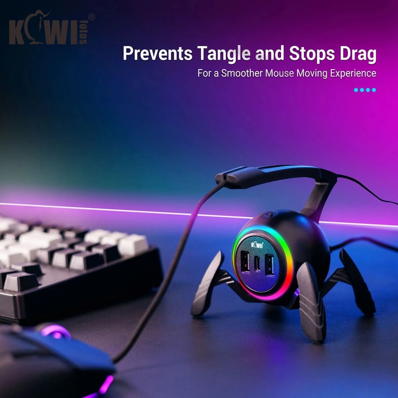 Spider RGB Mouse Bungee HighPerformance Gaming Cord Holder With USB Hub TypeC Integration 0