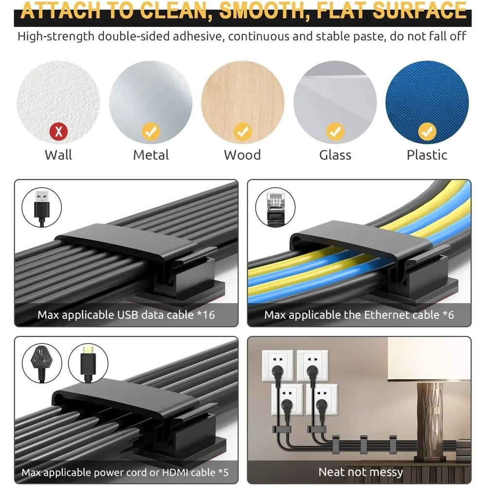 SelfAdhesive Wire Organizer HighPerformance Harness Clamp Cord Management Clip For PC USB Cables 5