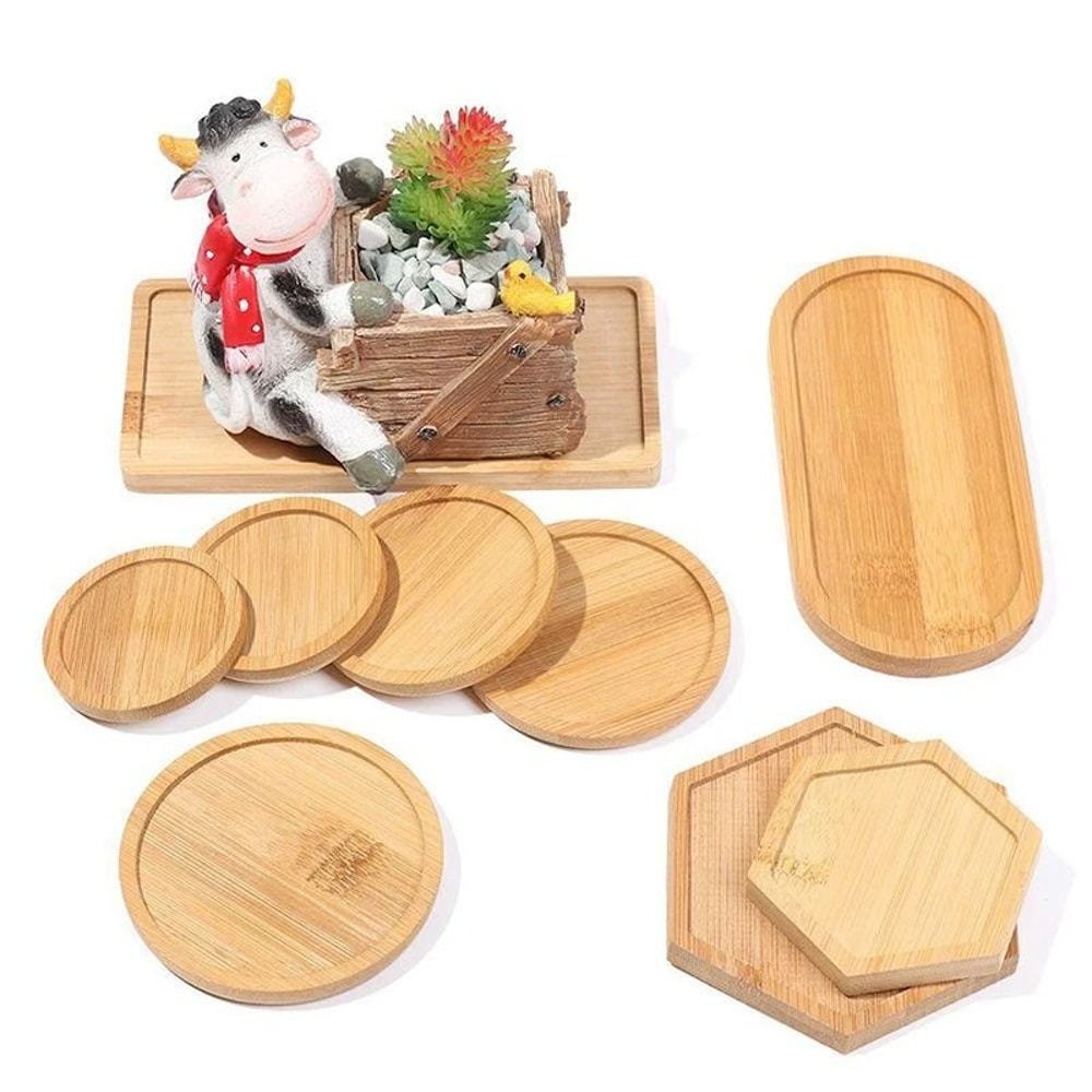 Mini Bamboo Decorative Tray HighPerformance Creative Coffee Cup Mat Wood Flower Pot Saucer 1