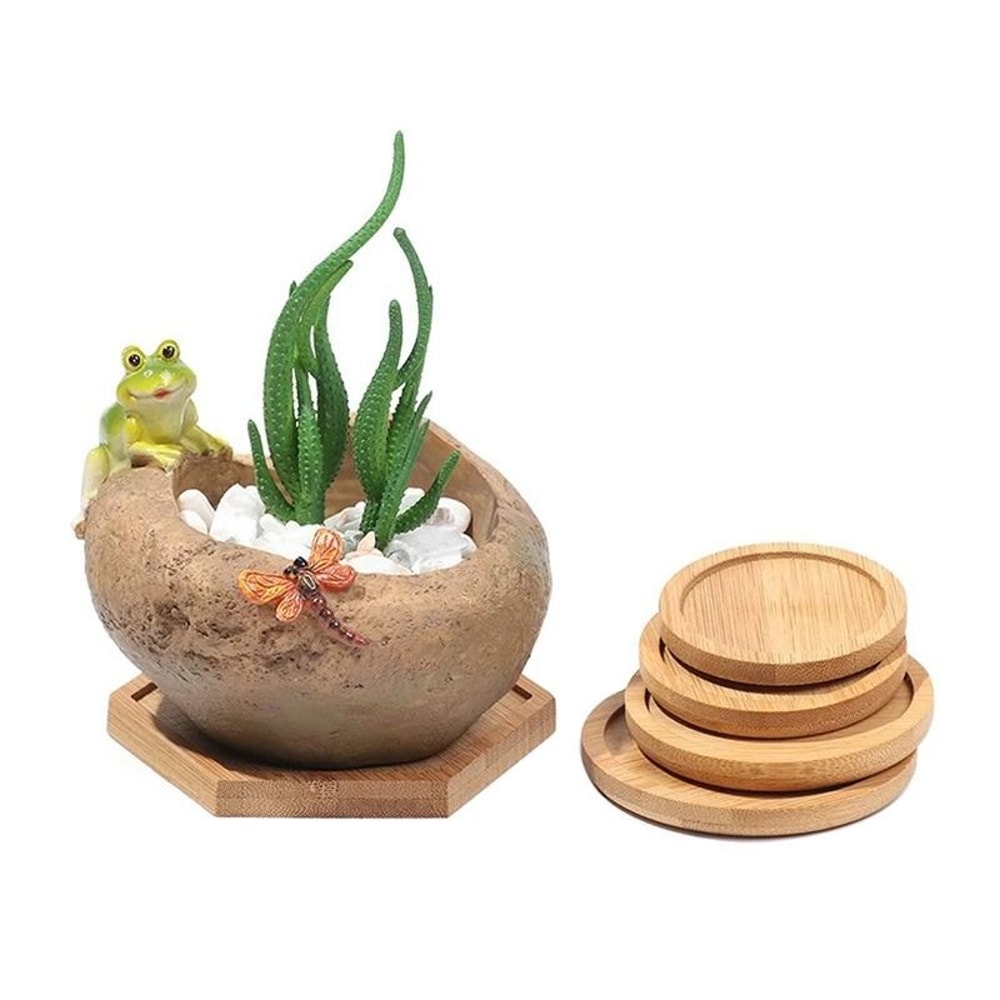 Mini Bamboo Decorative Tray HighPerformance Creative Coffee Cup Mat Wood Flower Pot Saucer 5