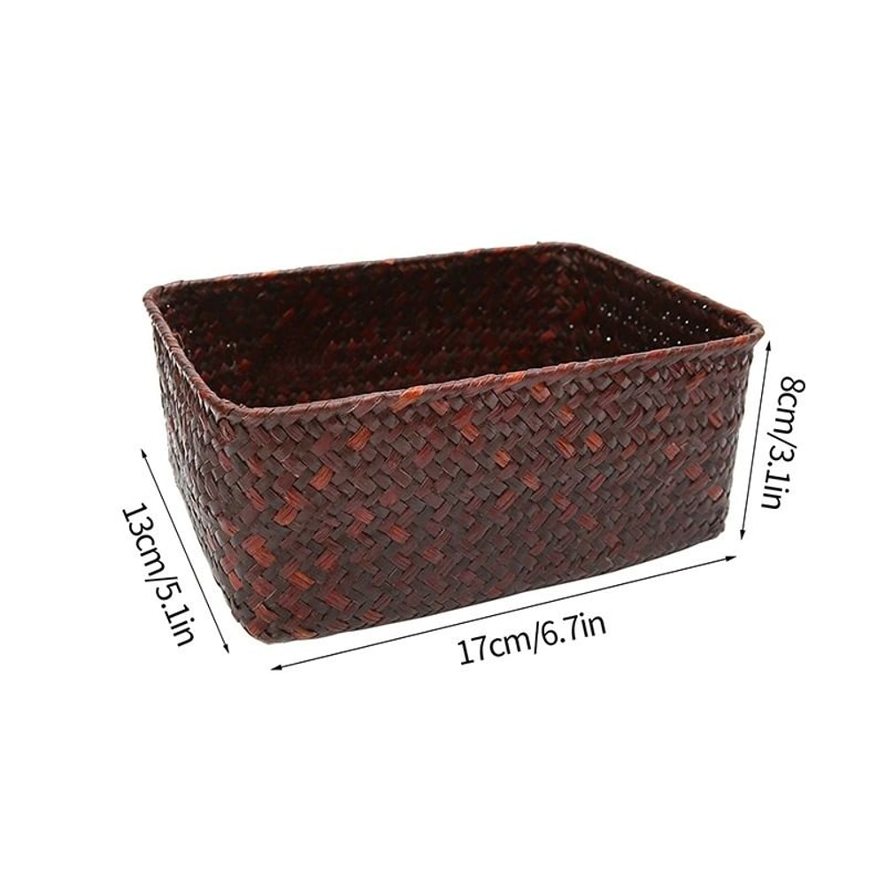 Woven Seagrass Wicker Storage Basket HighPerformance Rectangular Straw Rattan Sundries Organizer 9