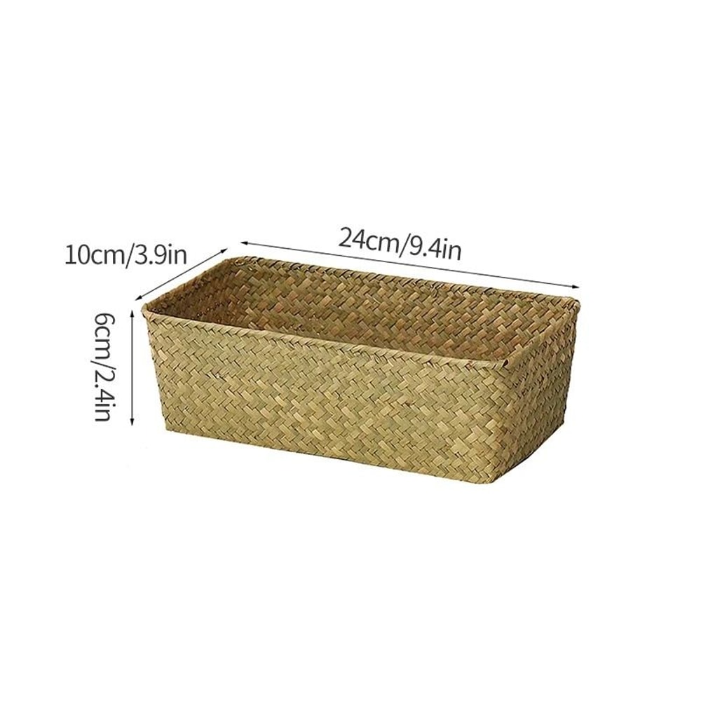Woven Seagrass Wicker Storage Basket HighPerformance Rectangular Straw Rattan Sundries Organizer 11