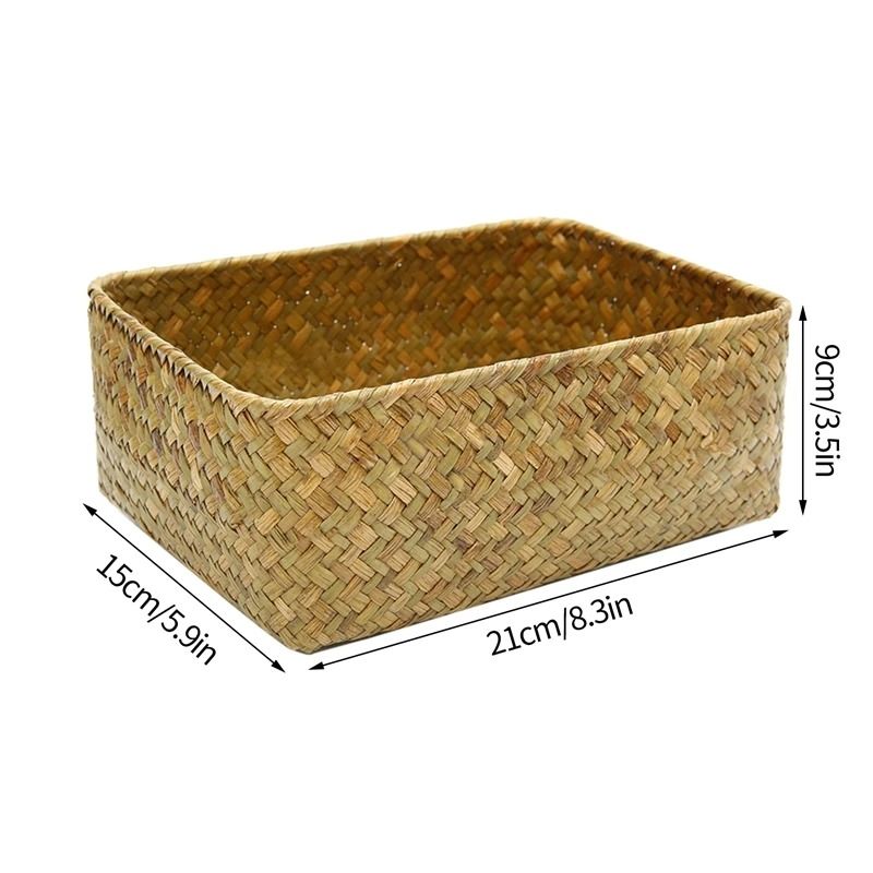 Woven Seagrass Wicker Storage Basket HighPerformance Rectangular Straw Rattan Sundries Organizer 13