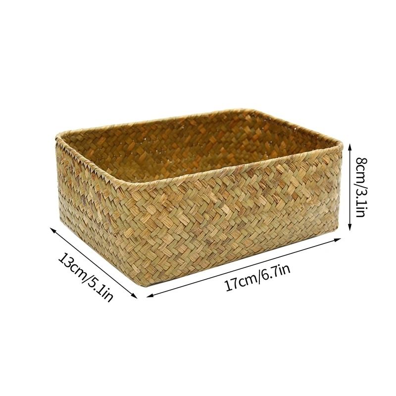 Woven Seagrass Wicker Storage Basket HighPerformance Rectangular Straw Rattan Sundries Organizer 8