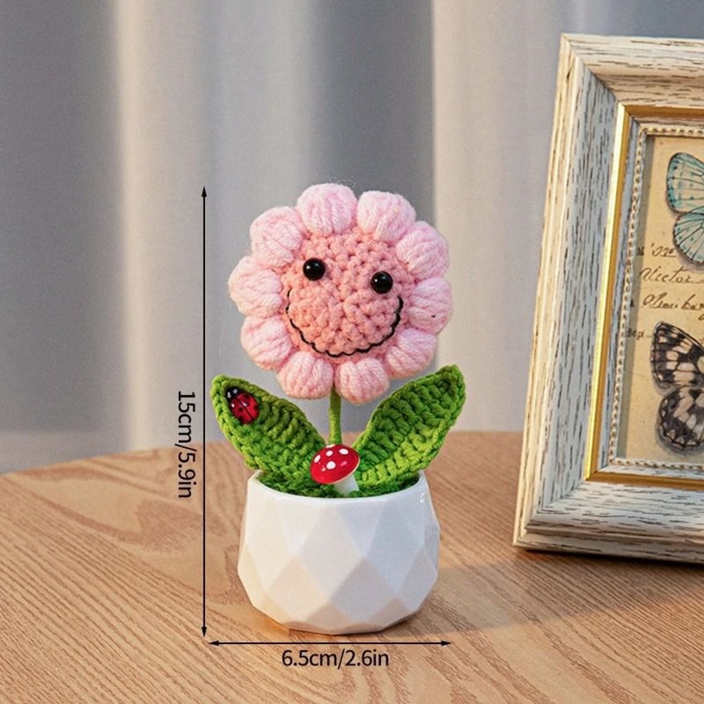 Finished Sunflower Crochet Plant HighPerformance HandWoven Artificial Flower Desktop Decoration 3