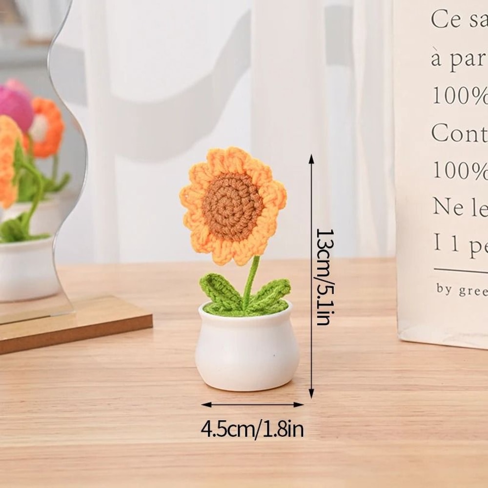 Finished Sunflower Crochet Plant HighPerformance HandWoven Artificial Flower Desktop Decoration 6