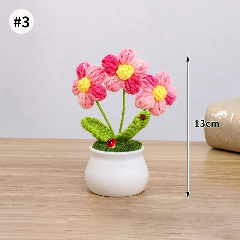 Finished Sunflower Crochet Plant HighPerformance HandWoven Artificial Flower Desktop Decoration 19