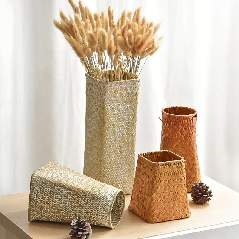 Natural Seaweed Weave Vase HighPerformance Pastoral Rattan Bamboo Floral Arrangement Basket 3