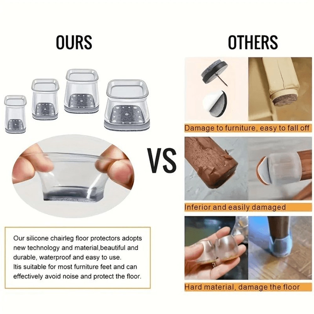 HeavyDuty Square Chair Leg Covers Floor Protector Sliders For Smooth Movement 4