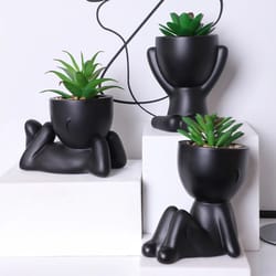 cartoon pot artificial aloe set – high-performance 3-piece black pe succulent collection & home decoration
