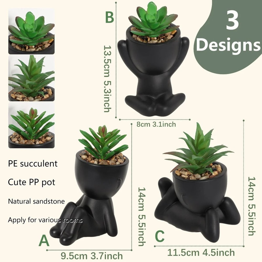 Cartoon Pot Artificial Aloe Set HighPerformance 3Piece Black PE Succulent Collection Home Decorat 1