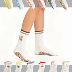 knitted embroidered yoga fitness pilates sports socks silicone non slip bottom women middle socks