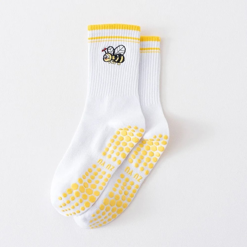 Knitted Embroidered Yoga Fitness Pilates Sports Socks Silicone Non Slip Bottom Women Middle Socks 9
