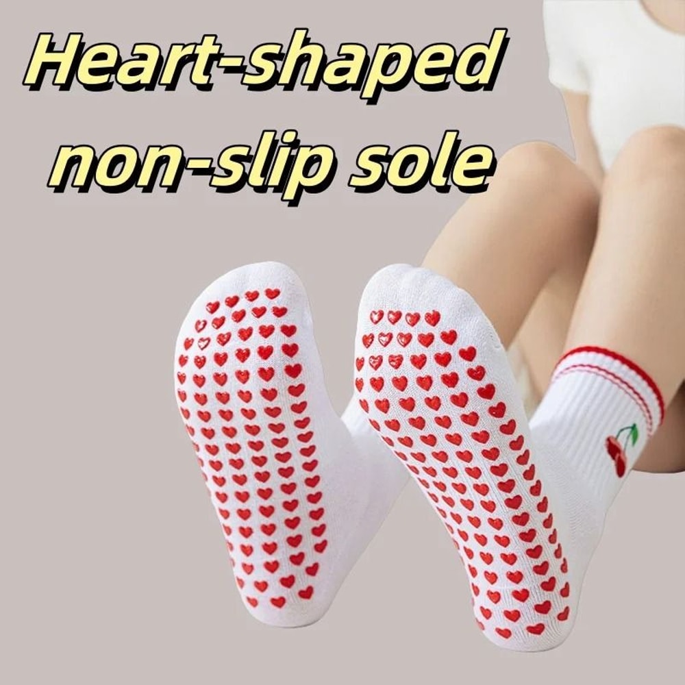 Knitted Embroidered Yoga Fitness Pilates Sports Socks Silicone Non Slip Bottom Women Middle Socks 3