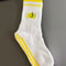 Knitted Embroidered Yoga Fitness Pilates Sports Socks Silicone Non Slip Bottom Women Middle Socks 18