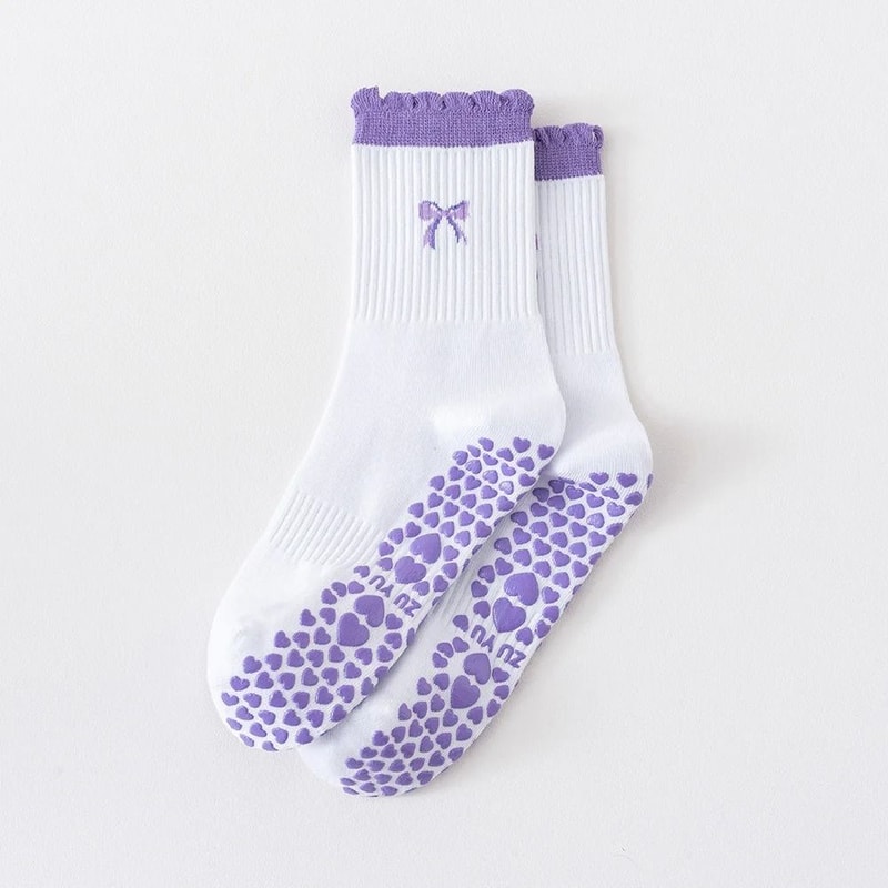 Knitted Embroidered Yoga Fitness Pilates Sports Socks Silicone Non Slip Bottom Women Middle Socks 19
