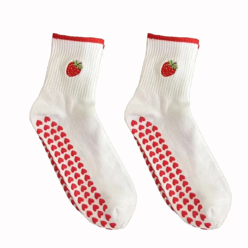 Knitted Embroidered Yoga Fitness Pilates Sports Socks Silicone Non Slip Bottom Women Middle Socks 24