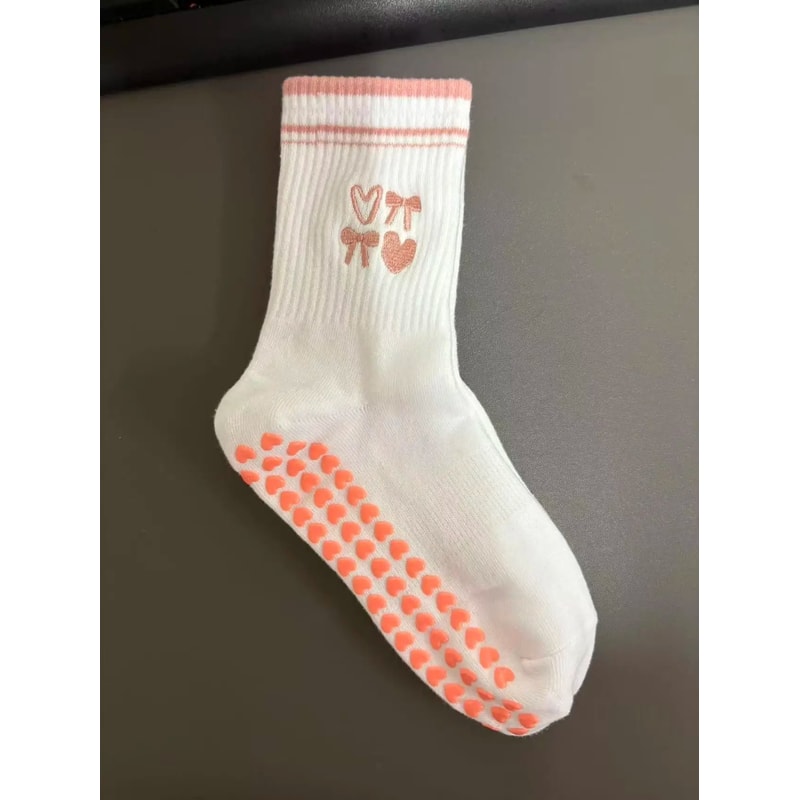Knitted Embroidered Yoga Fitness Pilates Sports Socks Silicone Non Slip Bottom Women Middle Socks 26