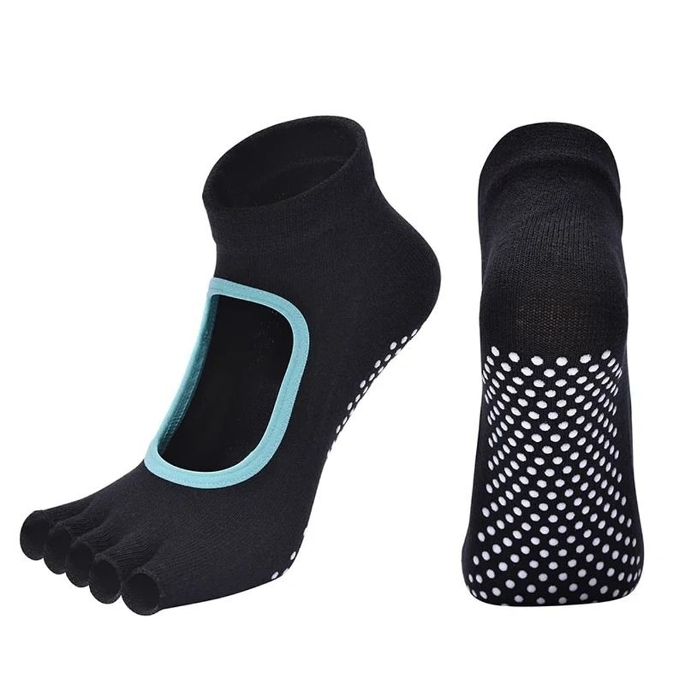 Women Cotton Yoga Backless Five Toe Socks Anti Slip Silicone Pilates Gym Ballet Dance Socks 10
